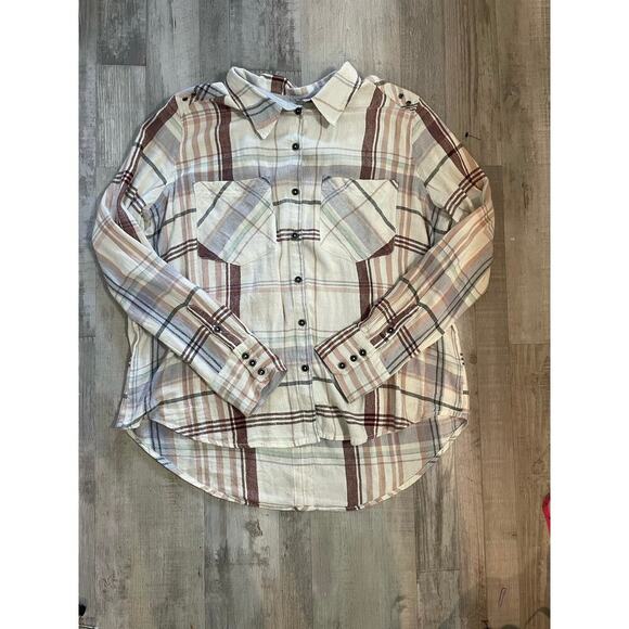 Free People wesley ivory plaid button down top - Size: Large - Picture 2 of 9